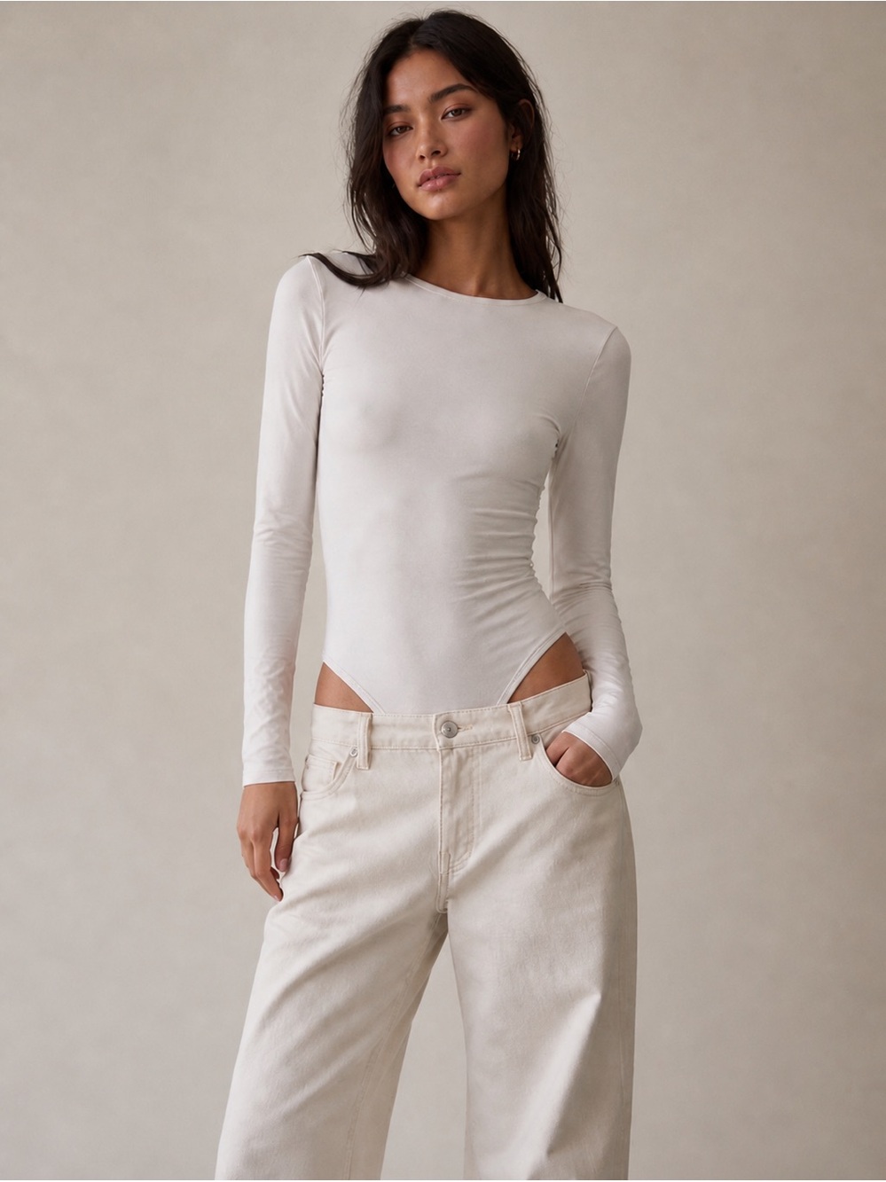 Abercrombie & Fitch White Sculpt Bodysuit | Double Layer Cotton Second Skin